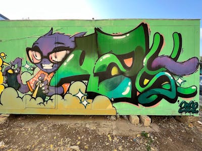 Colorful and Green and Light Green Stylewriting by AZY. This Graffiti is located in Baku, Azerbaijan and was created in 2022. This Graffiti can be described as Stylewriting and Characters.