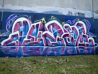 Colorful and Light Blue Stylewriting by Kezam. This Graffiti is located in Melbourne, Australia and was created in 2022. This Graffiti can be described as Stylewriting, 3D and Wall of Fame.
