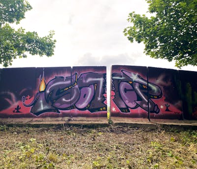 Violet and Colorful Special by Isotop. This Graffiti is located in Döbeln, Germany and was created in 2021. This Graffiti can be described as Special and Stylewriting.