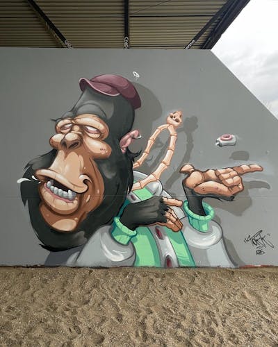 Grey and Light Green and Beige Characters by Tokk. This Graffiti is located in Germany and was created in 2022. This Graffiti can be described as Characters and Wall of Fame.