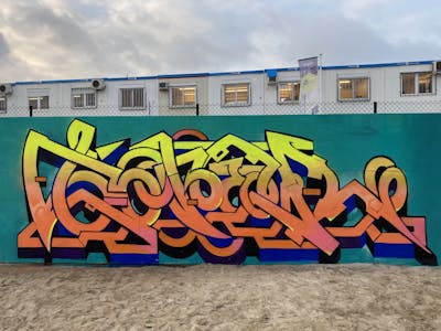 Colorful and Orange and Yellow Stylewriting by Toner2 and OTZ. This Graffiti is located in Brussels, Belgium and was created in 2023. This Graffiti can be described as Stylewriting and Wall of Fame.