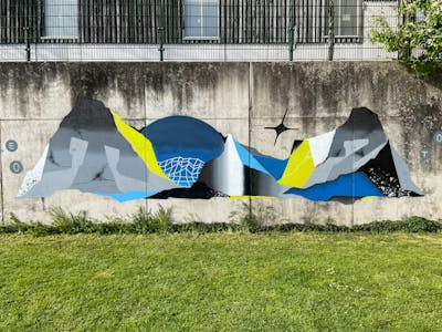 Grey and Blue Stylewriting by Toyz, OneTwo, Myb and Terazos. This Graffiti is located in Linz, Austria and was created in 2021. This Graffiti can be described as Stylewriting and Futuristic.