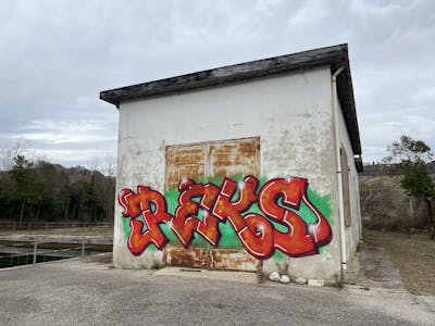 Red and Light Green Abandoned by REKS. This Graffiti is located in Ascoli Piceno, Italy and was created in 2024. This Graffiti can be described as Abandoned and Stylewriting.