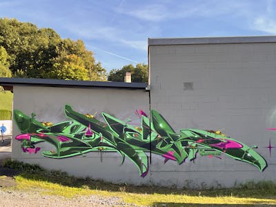Green and Light Green Stylewriting by Syck. This Graffiti is located in Waldaschaff, Germany and was created in 2022.