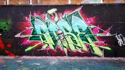 Colorful Stylewriting by Shibe. This Graffiti is located in London, United Kingdom and was created in 2023. This Graffiti can be described as Stylewriting, Characters and Wall of Fame.