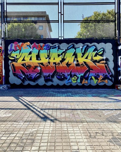 Colorful Stylewriting by Shacky and HG crew. This Graffiti is located in Barcelona, Spain and was created in 2021. This Graffiti can be described as Stylewriting and Wall of Fame.