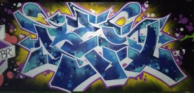 Blue and White Stylewriting by Res One and WHAT crew. This Graffiti is located in Columbus, United States and was created in 2022.