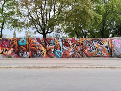 Grey and Red and Colorful Stylewriting by Sainter. This Graffiti is located in Martin, Slovakia and was created in 2023. This Graffiti can be described as Stylewriting, Characters and 3D.