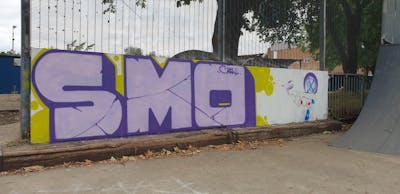 Violet and Yellow Stylewriting by smo__crew. This Graffiti is located in London, United Kingdom and was created in 2023.