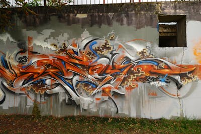Orange Stylewriting by CETYS.AGF. This Graffiti is located in Nitra, Slovakia and was created in 2023. This Graffiti can be described as Stylewriting and Abandoned.