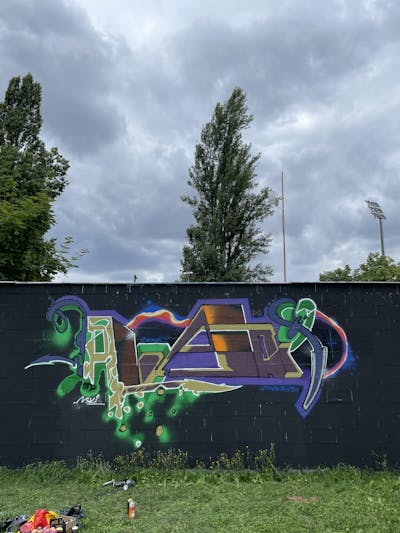 Colorful Stylewriting by Akai82 and On the Wall 2022 jam. This Graffiti is located in Prague, Czech Republic and was created in 2022. This Graffiti can be described as Stylewriting and Wall of Fame.