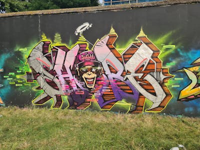 Colorful Stylewriting by Shibe. This Graffiti is located in London / Trelick Tower, United Kingdom and was created in 2023. This Graffiti can be described as Stylewriting and Characters.