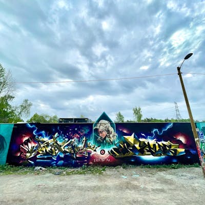 Colorful Stylewriting by Pencil and Rymd. This Graffiti is located in Stockholm, Sweden and was created in 2023. This Graffiti can be described as Stylewriting, Characters, Streetart and Murals.