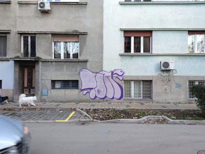 Coralle and Violet Atmosphere by 7AM. This Graffiti is located in Novi Sad, Serbia and was created in 2023. This Graffiti can be described as Atmosphere, Throw Up and Street Bombing.
