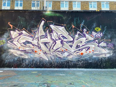 Grey and Black Stylewriting by Chips and CDSK. This Graffiti is located in London, United Kingdom and was created in 2023. This Graffiti can be described as Stylewriting and Wall of Fame.