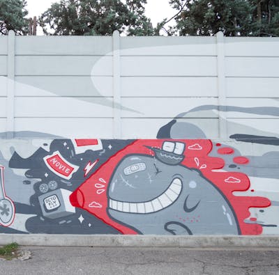 Grey and Red Characters by Octofly Art. This Graffiti is located in Brescia, Italy and was created in 2023. This Graffiti can be described as Characters and Streetart.