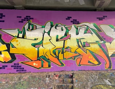 Yellow and Colorful Stylewriting by ZICK and PMZ CREW. This Graffiti is located in Meppen, Germany and was created in 2022.