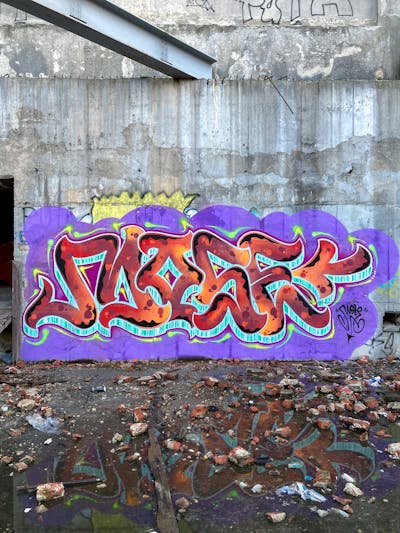 Orange and Light Blue and Violet Stylewriting by MOSEK. This Graffiti is located in Bucharest, Romania and was created in 2023. This Graffiti can be described as Stylewriting and Abandoned.
