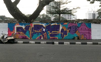 Colorful Stylewriting by Note2. This Graffiti is located in Indonesia and was created in 2023. This Graffiti can be described as Stylewriting, Characters, Streetart and Street Bombing.