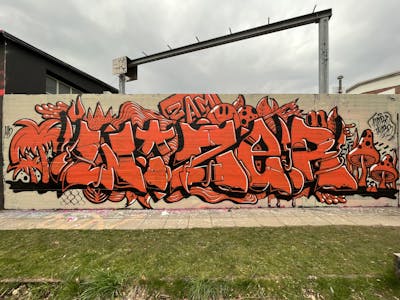 Orange and Black Stylewriting by Wizer. This Graffiti is located in Odense, Denmark and was created in 2023. This Graffiti can be described as Stylewriting and Characters.