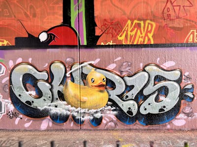 Yellow and Colorful Stylewriting by Chr15. This Graffiti is located in Leipzig, Germany and was created in 2024. This Graffiti can be described as Stylewriting, Characters and Wall of Fame.