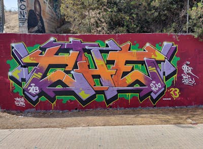 Colorful Stylewriting by CHE. This Graffiti is located in Magaluf, Spain and was created in 2023.