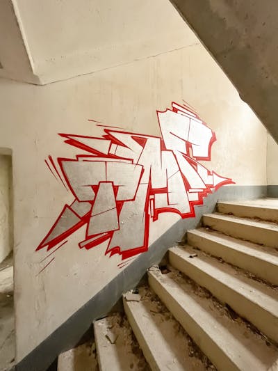 Red and Chrome Stylewriting by Rowdy and TMF. This Graffiti is located in Leipzig, Germany and was created in 2023. This Graffiti can be described as Stylewriting and Abandoned.