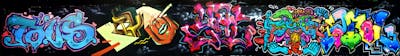 Colorful Characters by Hülpman, Egosoup, Yat, OST, PÜTK, RWRZ, CCS, TDZ, Kobe and Tous. This Graffiti is located in Berlin, Germany and was created in 2019. This Graffiti can be described as Characters and Stylewriting.