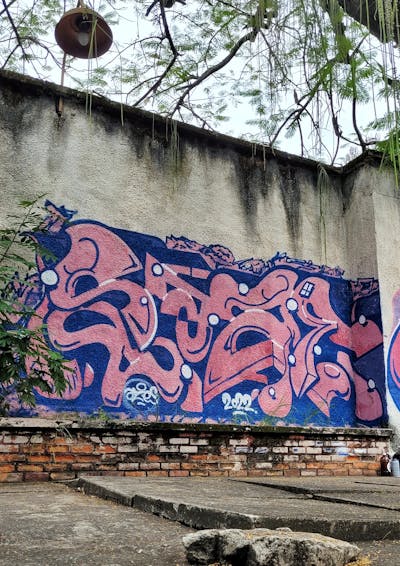 Coralle and Blue Stylewriting by Aze and Saze. This Graffiti is located in Niteroi, Brazil and was created in 2022.