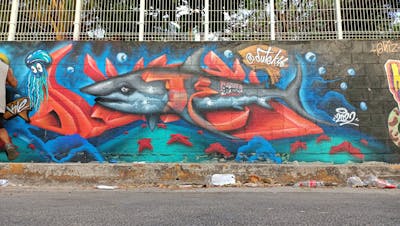 Colorful Stylewriting by Dutek pacheco. This Graffiti is located in Playa del Carmen, Mexico and was created in 2022. This Graffiti can be described as Stylewriting and Characters.