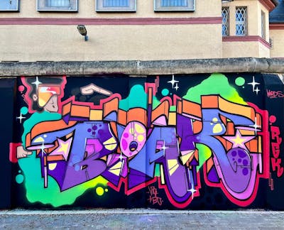 Colorful Stylewriting by Biak. This Graffiti is located in Weimar, Germany and was created in 2021. This Graffiti can be described as Stylewriting, Characters and Wall of Fame.