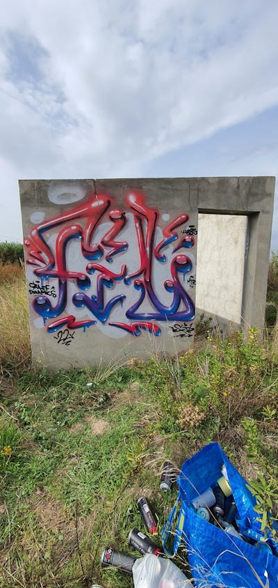 Red and Blue Abandoned by fil, mtr, urbs and gd. This Graffiti is located in Lleida, Spain and was created in 2022. This Graffiti can be described as Abandoned and Stylewriting.