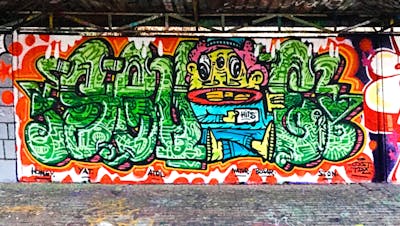 Light Green and Colorful Stylewriting by Sefoe, OST and Hülpman. This Graffiti is located in Berlin, Germany and was created in 2018. This Graffiti can be described as Stylewriting, Characters and Wall of Fame.