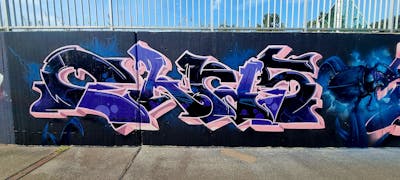 Black and Violet and Coralle Stylewriting by Chr15. This Graffiti is located in Germany and was created in 2023. This Graffiti can be described as Stylewriting, Characters and Wall of Fame.