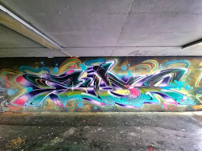 Violet and Colorful Stylewriting by Dyze. This Graffiti is located in Switzerland and was created in 2023. This Graffiti can be described as Stylewriting and Wall of Fame.