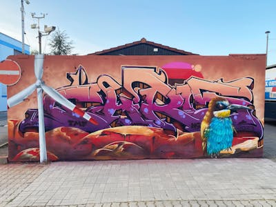 Violet and Orange and Red Wall of Fame by Chr15. This Graffiti is located in Saalfeld, Germany and was created in 2023. This Graffiti can be described as Wall of Fame, Stylewriting and Characters.