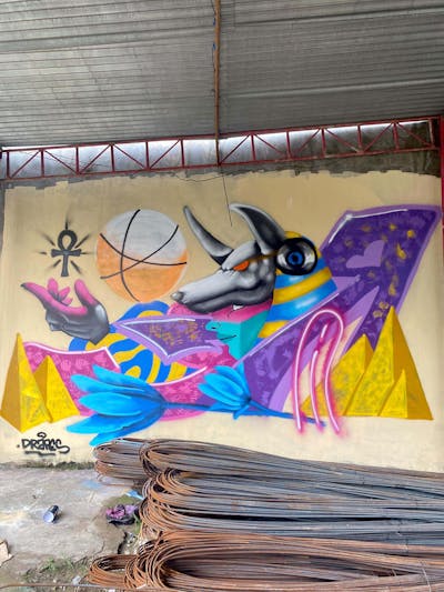 Colorful Characters by Drafes. This Graffiti is located in Sragen, Indonesia and was created in 2024. This Graffiti can be described as Characters, Abandoned and Streetart.