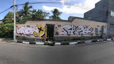Colorful Stylewriting by Grude and tivo. This Graffiti is located in salvador, Brazil and was created in 2021. This Graffiti can be described as Stylewriting, Characters and Street Bombing.
