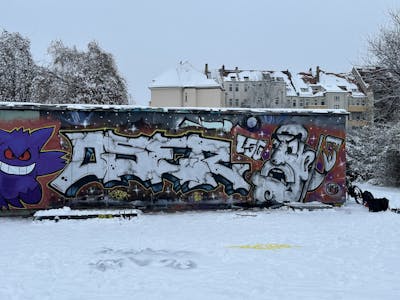 Chrome and Colorful Stylewriting by mango, Neko, Oser and Muser. This Graffiti is located in Leipzig, Germany and was created in 2024. This Graffiti can be described as Stylewriting, Characters and Wall of Fame.