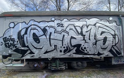 Chrome and Black Stylewriting by Sirom and Chr15. This Graffiti is located in Jena, Germany and was created in 2022. This Graffiti can be described as Stylewriting, Trains, Wall of Fame and Freights.