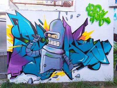 Blue and Colorful Stylewriting by CDB, MCT, Noack and BK. This Graffiti is located in Montauban, France and was created in 2021. This Graffiti can be described as Stylewriting and Characters.