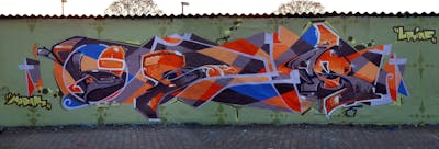 Orange and Colorful Stylewriting by mobar, urine and OST. This Graffiti is located in Berlin, Germany and was created in 2008. This Graffiti can be described as Stylewriting and Futuristic.