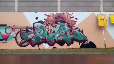 Cyan and Coralle and Red Stylewriting by ALL CAPS COLLECTIVE, DCK and Angel. This Graffiti is located in Hungary and was created in 2019. This Graffiti can be described as Stylewriting and Wall of Fame.
