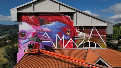 Colorful and Red Stylewriting by Nexgraff. This Graffiti is located in Amasa-Villabona, Spain and was created in 2022. This Graffiti can be described as Stylewriting, Characters, Murals and Streetart.