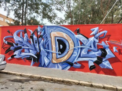 Light Blue and Red Stylewriting by Rudiart. This Graffiti is located in Alicante, Spain and was created in 2022. This Graffiti can be described as Stylewriting and 3D.