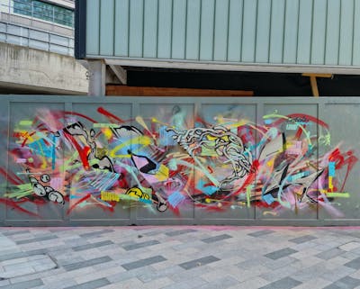 Colorful Wall of Fame by SIDOK. This Graffiti is located in London, United Kingdom and was created in 2022. This Graffiti can be described as Wall of Fame, Futuristic and Stylewriting.