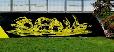 Yellow and Black Stylewriting by Peru. This Graffiti is located in Hungary and was created in 2022. This Graffiti can be described as Stylewriting, 3D and Wall of Fame.