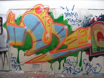 Colorful Stylewriting by Pear, Horn and OST. This Graffiti is located in Delitzsch, Germany and was created in 2005.
