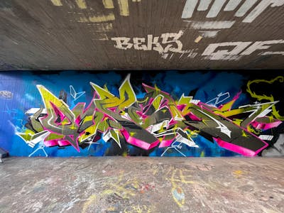 Colorful Stylewriting by omseg. This Graffiti is located in Karlsruhe, Germany and was created in 2023. This Graffiti can be described as Stylewriting and Wall of Fame.