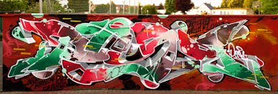 Red and Colorful and Light Green Stylewriting by Posa. This Graffiti is located in Delitzsch, Germany and was created in 2018.